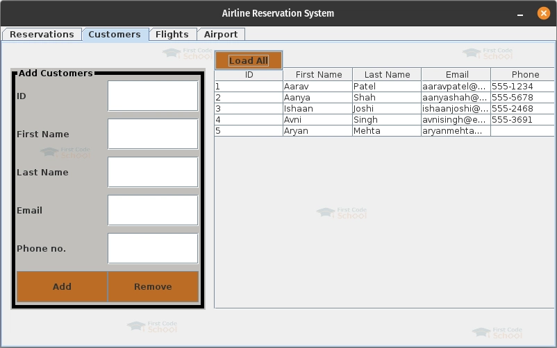 airline reservation system output
